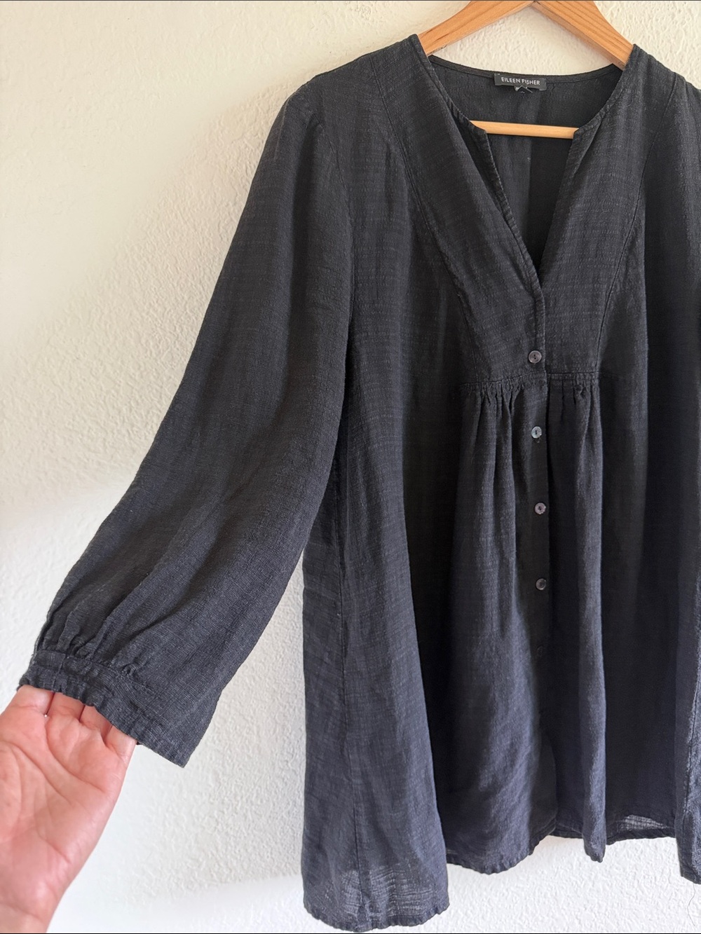 Eileen Fisher Long Sleeve Linen Blend Tunic Black size L - Picture 2 of 5